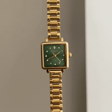 Urban Elegance Watch: Green Square Dial & Two-Tone Gold Stainless Steel