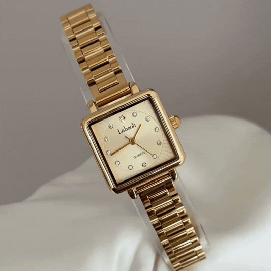 Modern Classic Watch: Full Gold Tone Square Dial & Stainless Steel Bracelet
