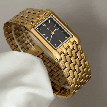Modern Executive: Black Rectangle Dial with Full Gold-Tone Bracelet