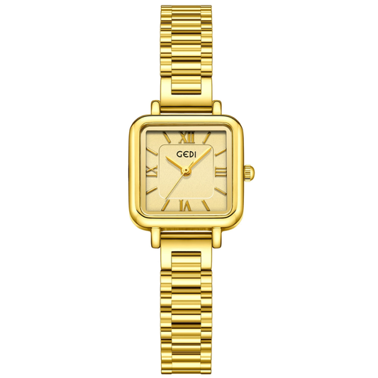 Elegant Rectangle Watch: Full Gold-Tone Stainless Steel & Quartz