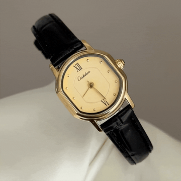 Modern Classic: Gold Square Dial with Black Leather Strap, Quartz