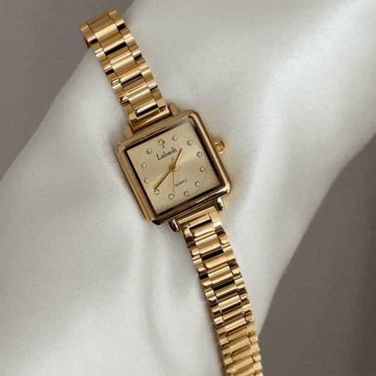 Modern Classic Watch: Full Gold Tone Square Dial & Stainless Steel Bracelet