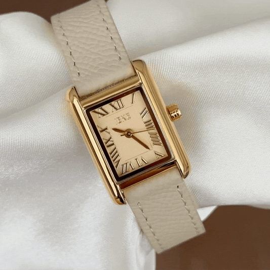 Modern Elegance Gold Square Dial White Leather Strap Quartz Watch
