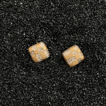 Mid-Century Modern Italian Brushed Geometric Cube Stud Earrings in Brass