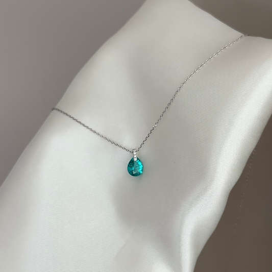 Moissanite Aquamarine Necklace, Teardrop Collarbone Chain for Women