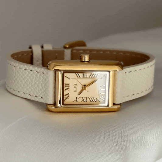 Modern Elegance Gold Square Dial White Leather Strap Quartz Watch