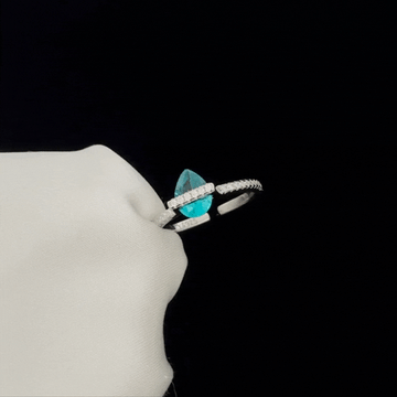 S925 Silver Teardrop Planet Ring – Women's Unique Teardrop Blue Diamond Design