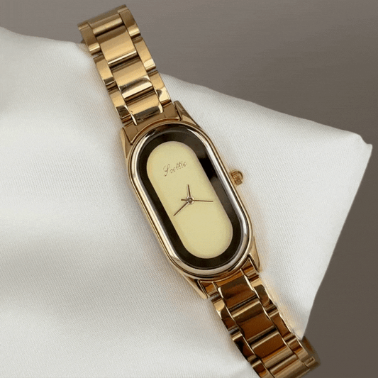 Executive Gold Oval Dial Stainless Steel Bracelet Quartz Watch