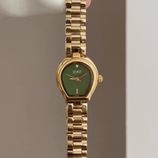 Urban Fashion Arched Green Dial Watch - Gold Stainless Steel Quartz Bracelet