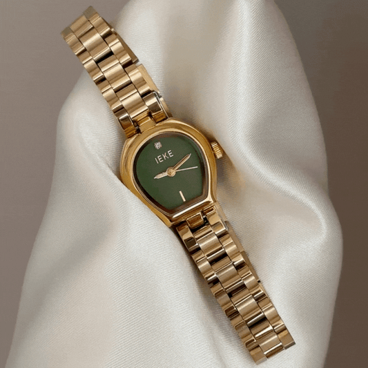 Urban Fashion Arched Green Dial Watch - Gold Stainless Steel Quartz Bracelet