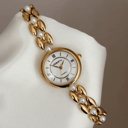 Refined Light Luxury Pearl Chain Watch - White Dial Gold Alloy Quartz