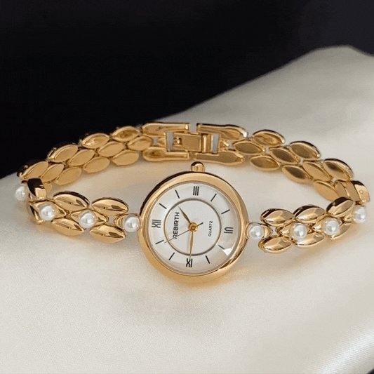 Refined Light Luxury Pearl Chain Watch - White Dial Gold Alloy Quartz