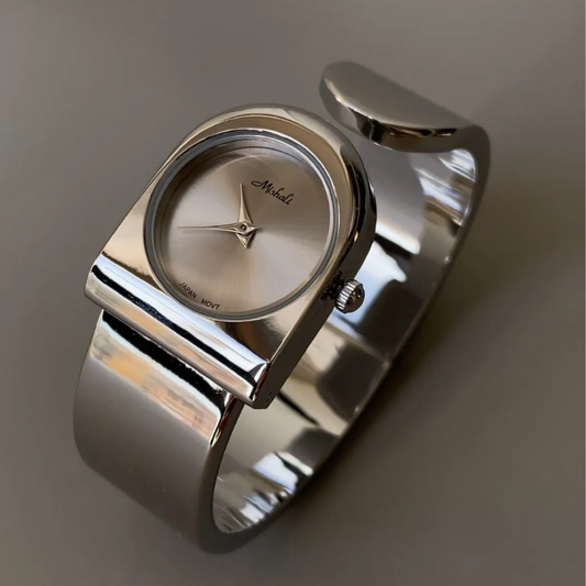 Aeris Curve – Women’s Minimalist Silver Cuff Bangle Quartz Watch