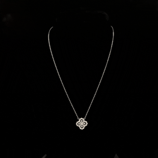 Symbolic Elegance: Sterling Silver S95 Necklace with Full Diamond Clover Pendant & Chain