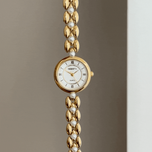 Refined Light Luxury Pearl Chain Watch - White Dial Gold Alloy Quartz
