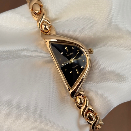 Vintage Court Black Semi-Circular Dial Gold Alloy Quartz Watch