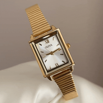 Modern Minimalist White Square Dial Watch – Gold Alloy Quartz Bracelet