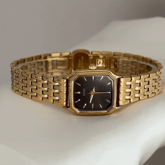 Business Casual Black Square Dial Watch - Gold Stainless Steel Quartz