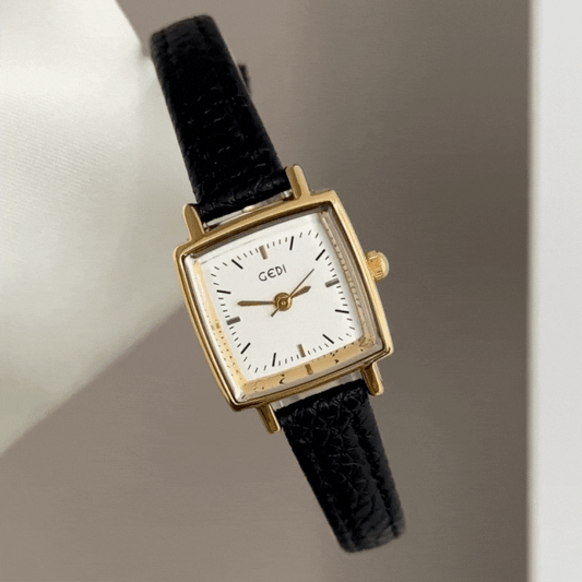 Luxury Commute Square Watch - White Dial Gold Vegan Leather Quartz