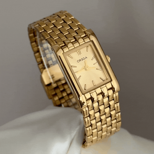Monochrome Luxury: Gold Rectangle Dial with Full Gold-Tone Bracelet