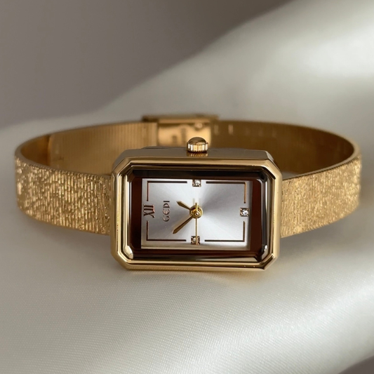 Classic Two-Tone Watch: White Square Dial & Gold-Tone Stainless Steel Bracelet