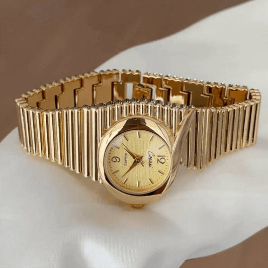 Avant-Garde Gold Irregular Dial Alloy Bracelet Quartz Watch with Sculptural Bezel