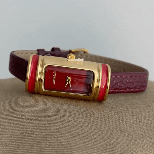 Rouge Élise – Women’s Red Leather Gold Rectangular Case Quartz Watch