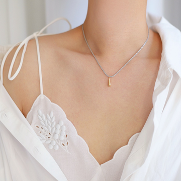 Minimalist Long Teardrop Geometric Necklace – Two-Tone Gold & Silver Edelweiss Pendant, Titanium Steel Gold-Plated Jewelry