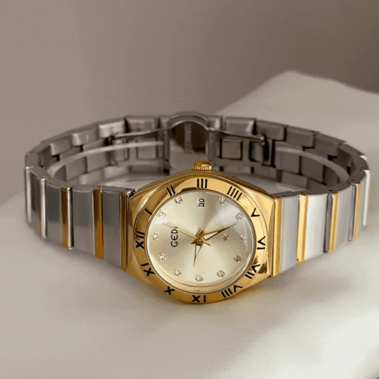 Modern Classic Watch: Gold Sunburst Dial & Two-Tone Gold Alloy Bracelet