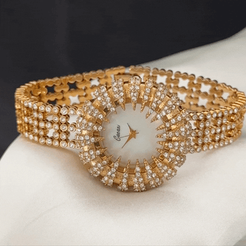 Gala White Round Diamond Watch with Gold Diamond Bezel - Quartz