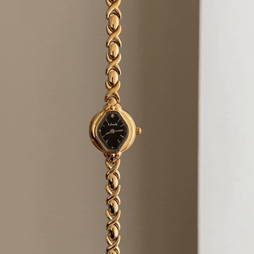 Elegant Vintage Rhombus Black Dial Gold-Tone Alloy Quartz Watch