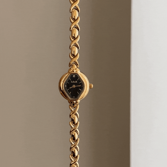 Elegant Vintage Rhombus Black Dial Gold-Tone Alloy Quartz Watch