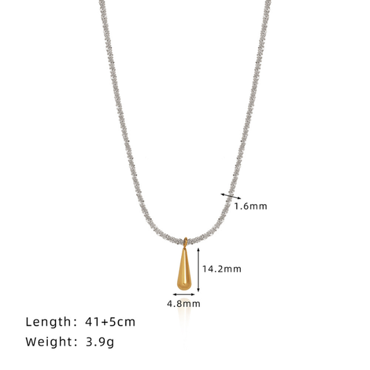 Minimalist Long Teardrop Geometric Necklace – Two-Tone Gold & Silver Edelweiss Pendant, Titanium Steel Gold-Plated Jewelry
