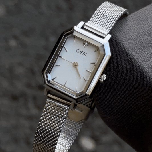 Minimalist Silver Mesh Strap Quartz Watch with Rectangular White Dial for Women