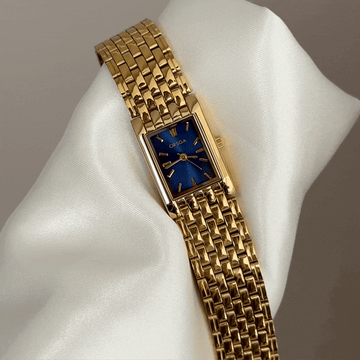 Navy Rectangle Watch with Matching Gold Bezel & Bracelet