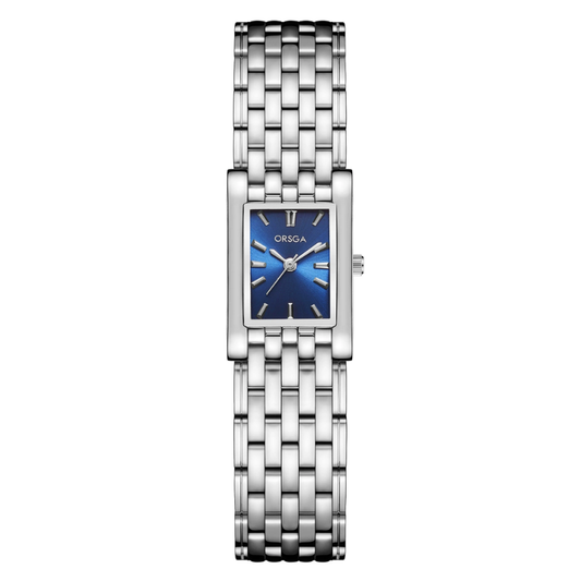 Professional Edge: Navy Rectangular Dial with Silver Bezel & Stainless Steel Bracelet