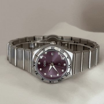 Modern Elegant Purple Round Dial Watch – Silver Bezel & Silver Alloy Bracelet Quartz