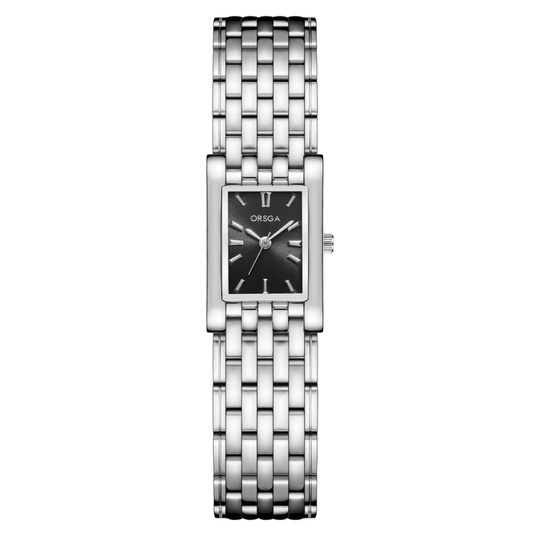 Modern Minimalist: Defined by a Black Rectangular Dial & Monochromatic Silver Accents