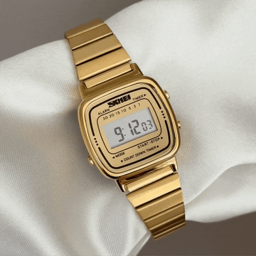 Digital Gold Square Electronic Watch with Stainless Steel Bracelet - Modern Tech