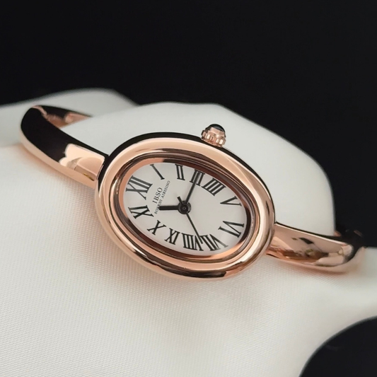 Vintage Elegance White Oval Dial Rose Gold Bathtub Watch with Alloy Bracelet - Quartz