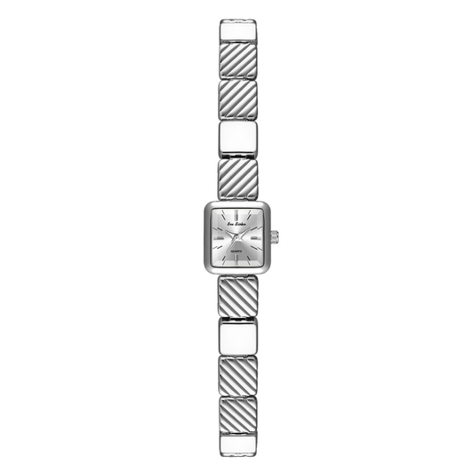 Modern Vintage: Silver Rectangular Dial Watch with Silver Alloy Bracelet
