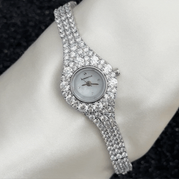 Feminine Elegance Small White Dial Full Crystal Watch – Silver Pavé Quartz Bracelet