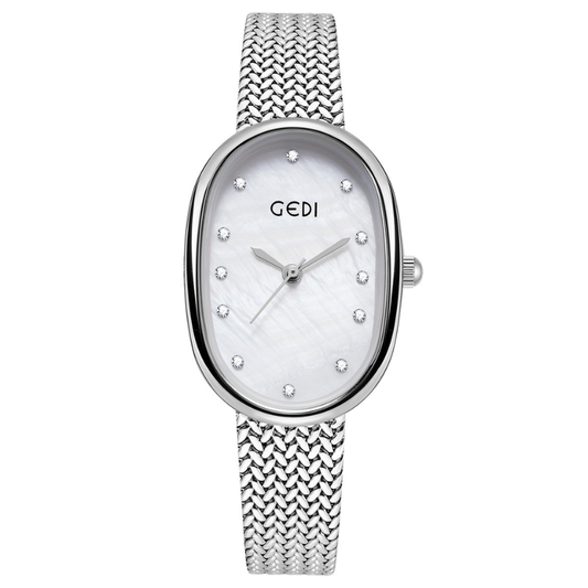 Elegant Silver Wheat Chain Watch with Oval Mother-of-Pearl Dial for Women