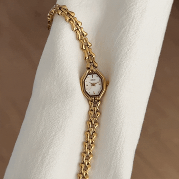 Elegant Rectangle Watch with White Dial, Gold Case & Slim Alloy Strap