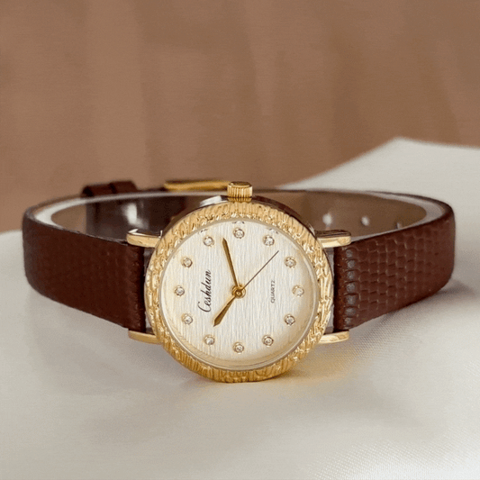 Classic Gold Round Dial Watch – Gold Bezel & Brown Genuine Leather Strap Quartz