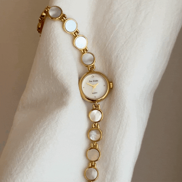 Elegant Gold-Tone Watch with White Mother-of-Pearl Dial & Alloy Bracelet