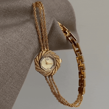 Pulsera de oro de inspiración vintage: reloj elegante de cuarzo de cadena