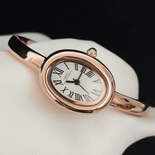 Vintage Elegance White Oval Dial Rose Gold Bathtub Watch with Alloy Bracelet - Quartz