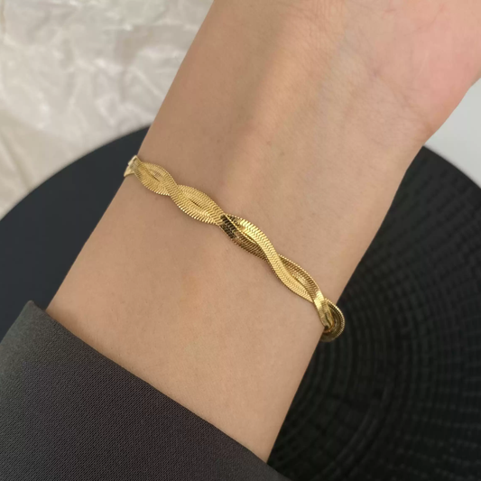Double Twist Titanium Steel Bracelet with K-Gold Plating - Euro-American Style