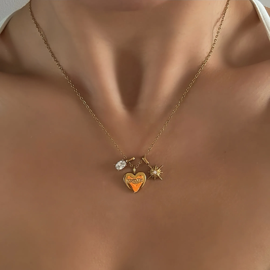 Gold Sunburst Heart Necklace – 18K Gold Plated Titanium Steel Romantic Pendant